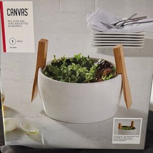 Brand new still in box! Bella Canvas Gray Salad Bowl with Bamboo Servers​